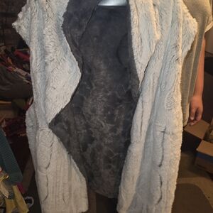 Faux Fur Vest in Gray and Black